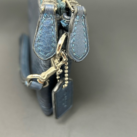 Coach Blue Metallixc Double Pocket Zip Wristlet - Picture 8 of 14